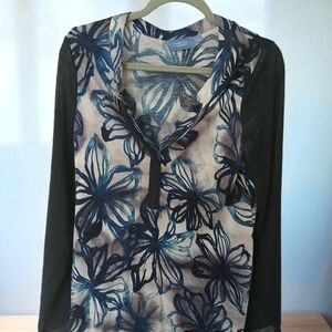 Simply Vera Vera Wang Floral Long Sleeve Top Fabric Mix Design Stylish Light L